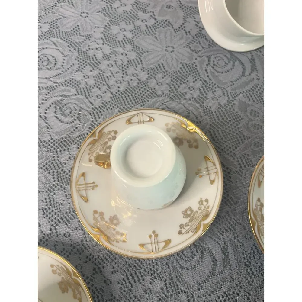 Antique C.S. Prussia Porcelain Chocolate Demitasse Set 11 Pc White Gold Art